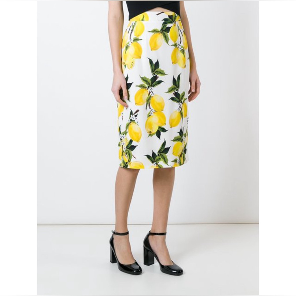 Dolce & Gabbana White Lemon Print Skirt